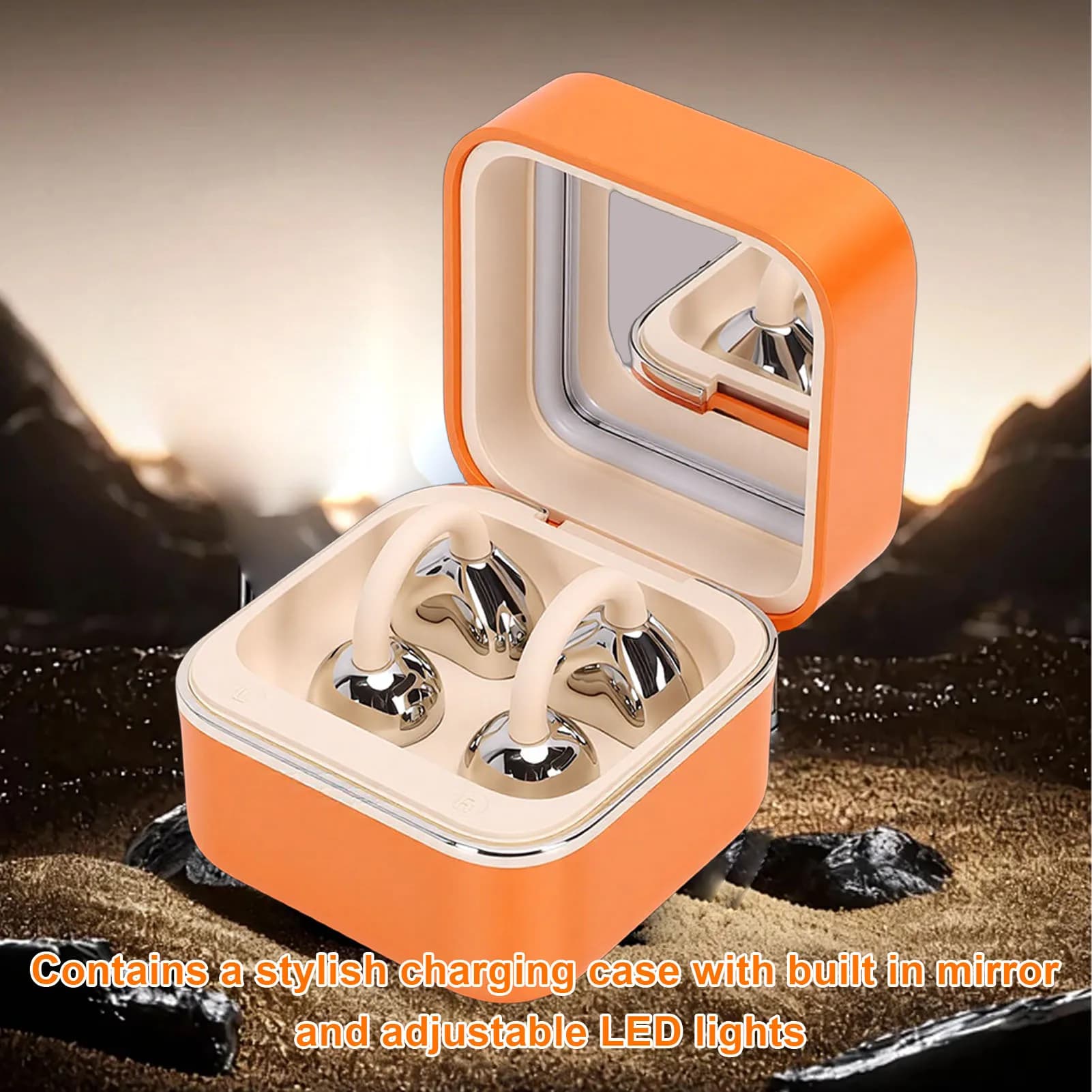 Clip-On Wireless Bluetooth 6.0 with Makeup Mirror, LED Light, 48 Reproduction Hours, IPX6 Waterproof, Touch Control