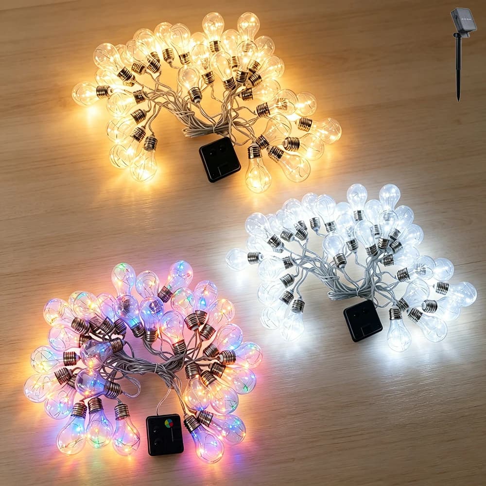 Outdoor Courtyard Solar LED Transparent Bulb Light String, Outdoor Garden Lawn Graduation Season Christmas Halloween Decoration