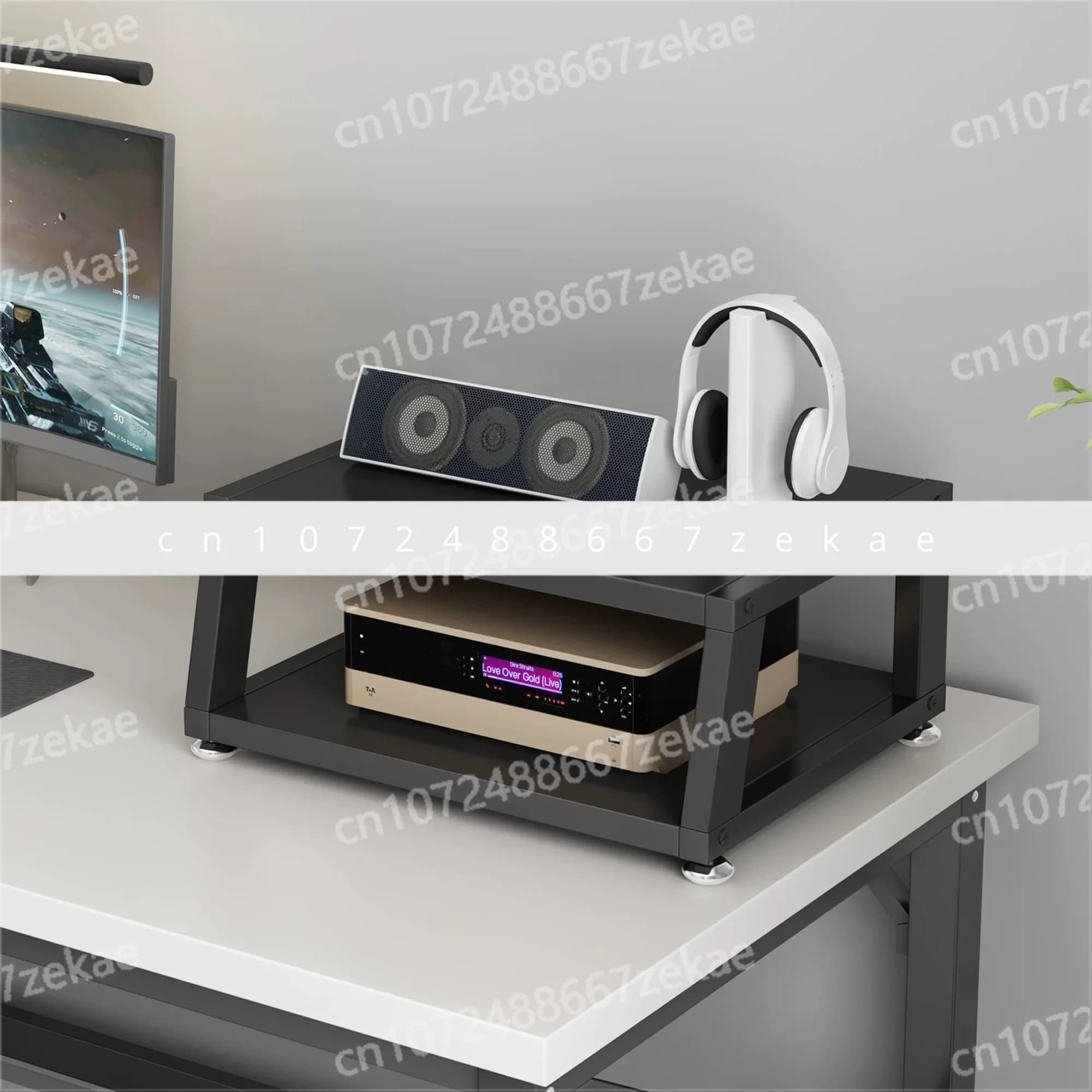 A-1590 Rack per amplificatore da tavolo Supporto per amplificatore per cuffie Rack di archiviazione per cuffie Decodificatore Lettore CD Sistema audio