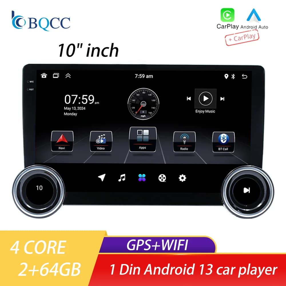 BQCC 10.1 pollici Universale android13 Autoradio Dual twist Android Auto CarPlay 1din Lettore multimediale GPS per auto Sistemi intelligenti