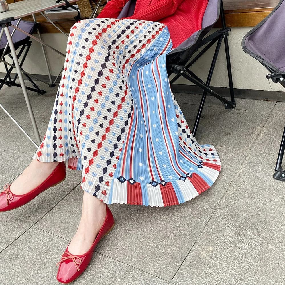 Gonna lunga a pieghe sottile con stampa a pendolo a forma di A, stile etnico, nuova collezione primavera estate