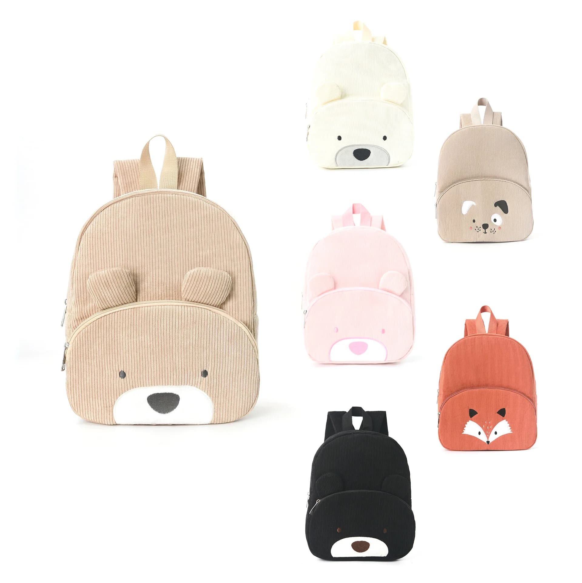 Corduroy backpack large capacity student cartoon bear schoolbag fashion casual high value cute backpack