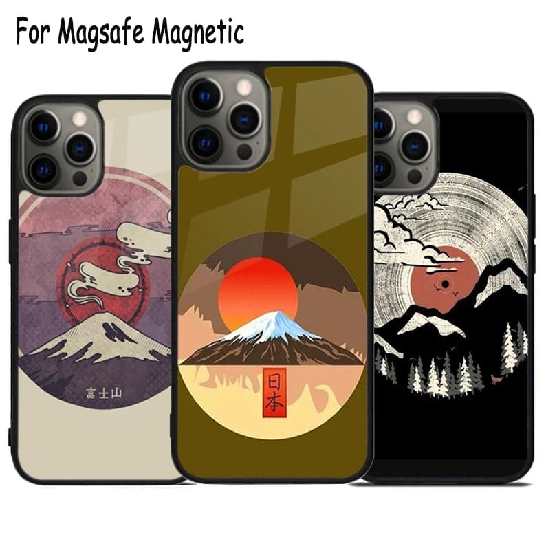 Cover per telefono wireless con motivo artistico giapponese Monte Fuji per iPhone 17 Air 15 16 16e 14 13 11 12 Pro Max Plus, cover magnetica Magsafe con paraurti