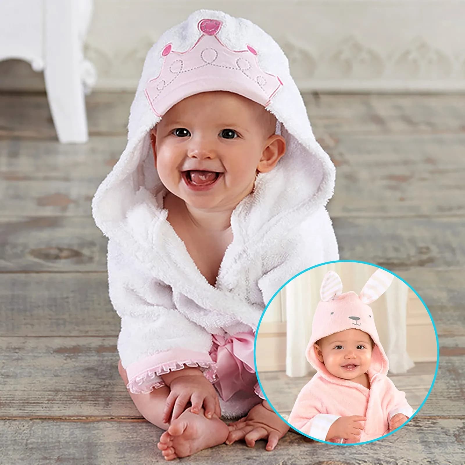 Children's pure color cute cartoon plush that receives blanket cloak wrap fashionable soft bathrobe with long sleeves with V neckline