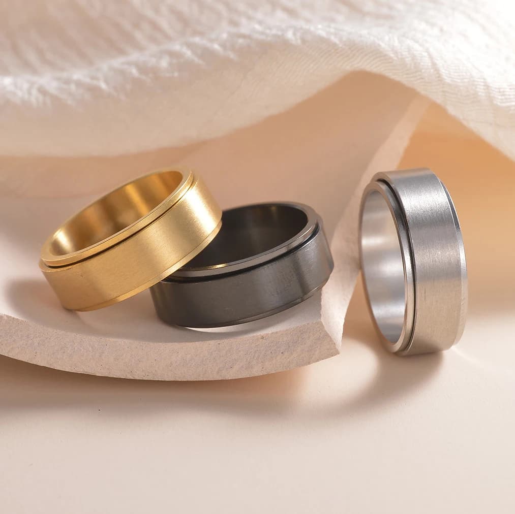 Anelli Fidget Spinner per l'ansia in acciaio inossidabile di moda per uomo Donna Anelli girevoli rotanti rotanti freddi Gioielli da sposa antistress