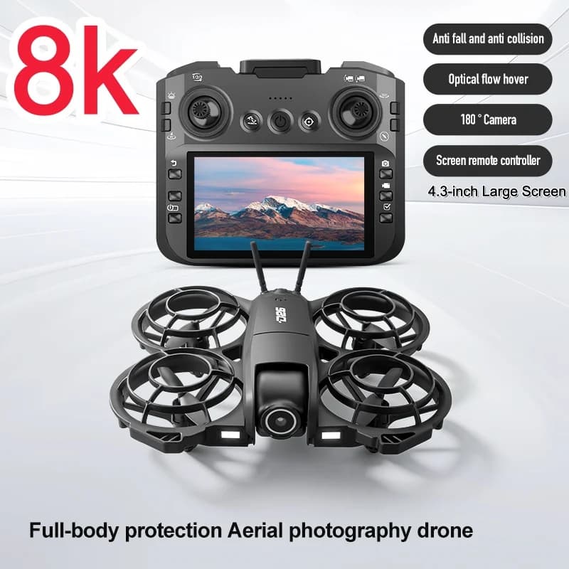 Drone RC con Telecomando e Schermo Grande da 4,5 Pollici, Fotocamera HD 8K, Quadricottero Aereo con Flusso Ottico e Funzione Hover, Giocattolo Telecomandato