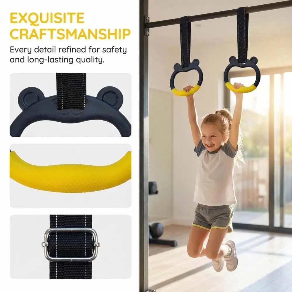 With Straps Gymnastic Rings Durable Adjustable Straps Pull Up Bar Arm Strength Non-Slip Fitness Exercise Ring