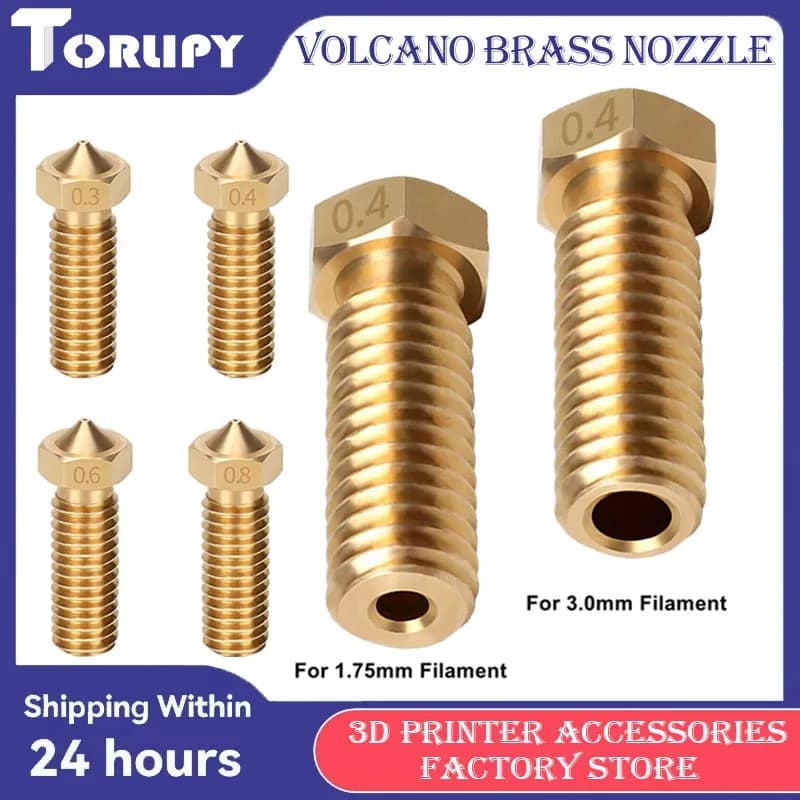 Brass volcano nozzle 0.2-1.2 mm multi-size for 1,75 m/3.0 mm M6 PLA-ABS-TPU compatible volcano heater for 3D printer parts