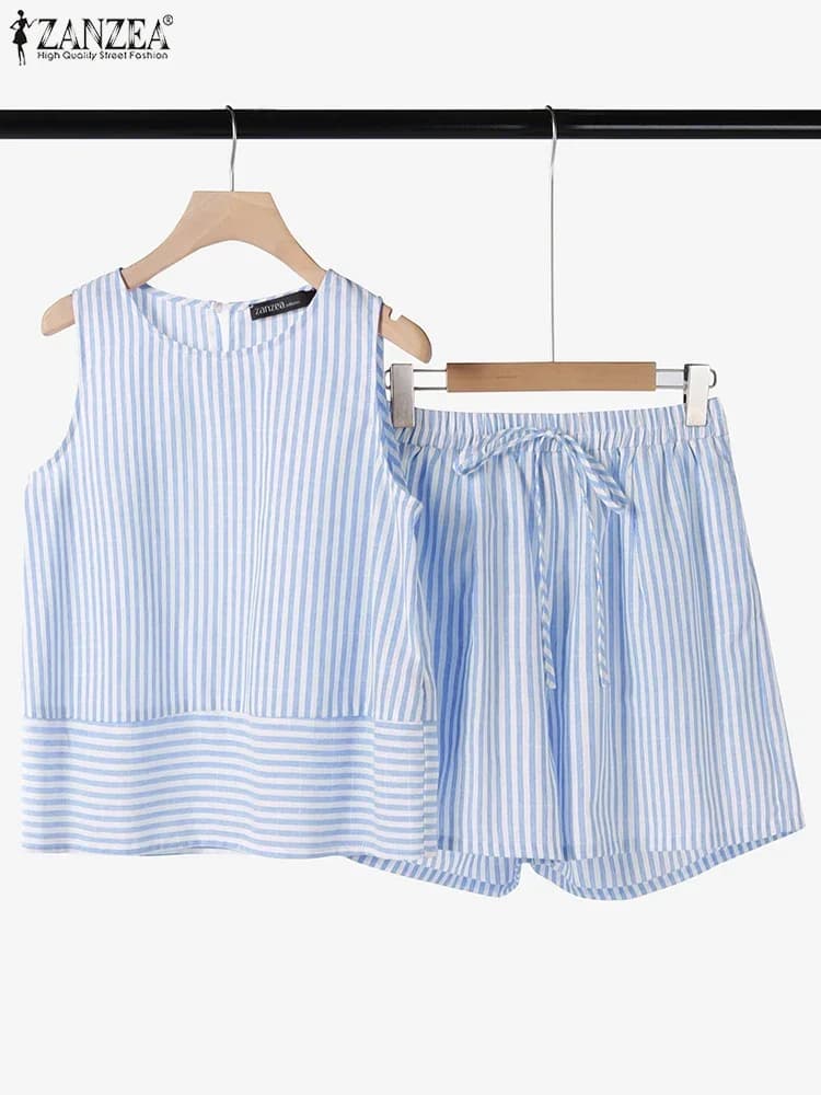ZANZEA Summer Women Short Suits Sleeveless Tank Outfits 2PCS Short Sets Fashion Casual Loose Matching Tracksuits Oversized 2025