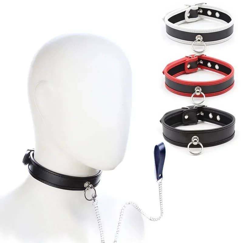 BDSM Bondage Collare per cani Collo in pelle PU Schiavo Fetish Guinzaglio Imbracatura a catena Giochi SM Collare del sesso Adulti Prodotti del sesso per le donne Uomini