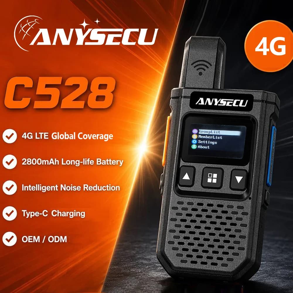 Anysecu C528 4G PoC Mini Walkie Talkie 2800mAh Type-C Noise Reduction GPS Optional Southeast Asia Version Two Way Radio PTT