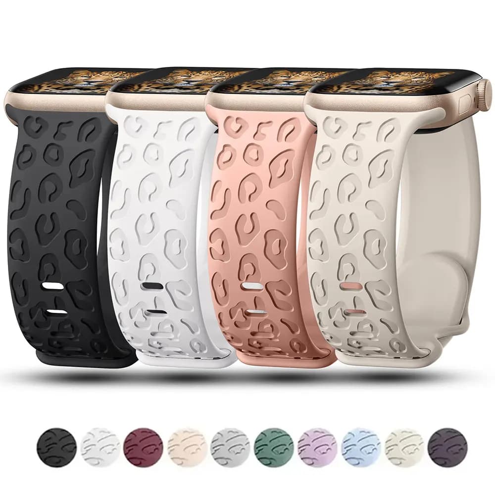 Cinturino inciso per cinturino Apple Watch 44mm 40mm 45mm 49mm 41mm 42mm Bracciale in silicone leopardato serie iwatch 9 7 6 5 4 se 8 ultra 2