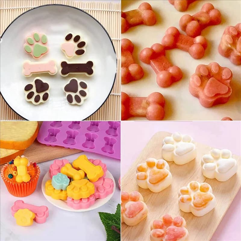 Stampi in silicone Stampi per zampe e ossa (18 pezzi) per cuocere al cioccolato, caramelle, gelatine, dolcetti per cani, stampi per cubetti di ghiaccio-B51B