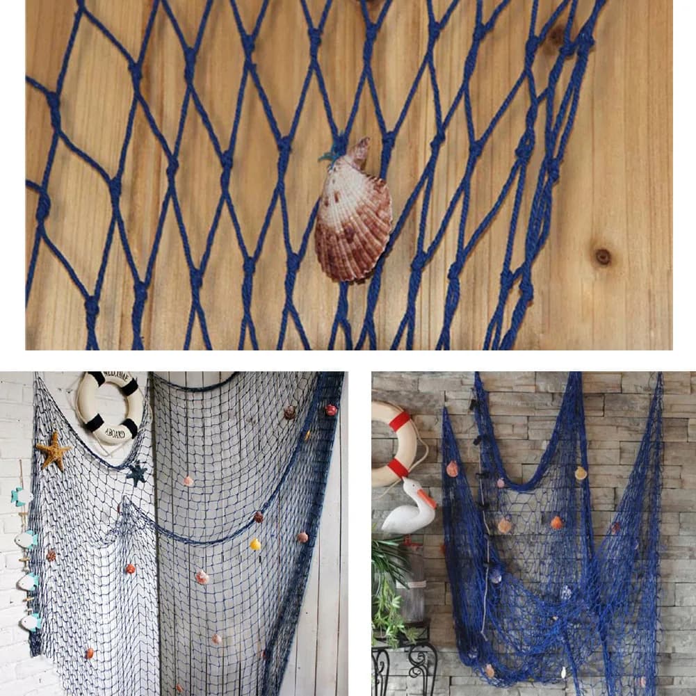 Decorazione da Parete in Rete da Pesca Stile Mediterraneo, Ornamenti Nautici per Interni ed Esterni