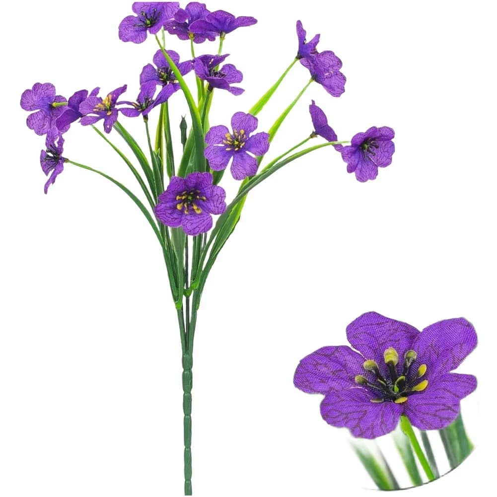2PCS Artificial Silk Violet Flowers 5 Forks Spring Grass Waterproof Fake Plants For Outdoor Wedding Home Garden Decor