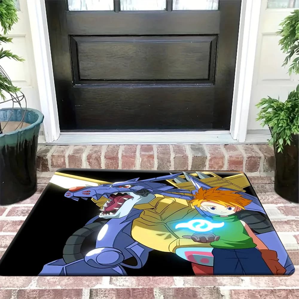 Tappetino per porta Digimon Adventure Matt Ishida e MetalGarurumon con scena del stemma dell'amicizia, antiscivolo, assorbente, in morbida flanella