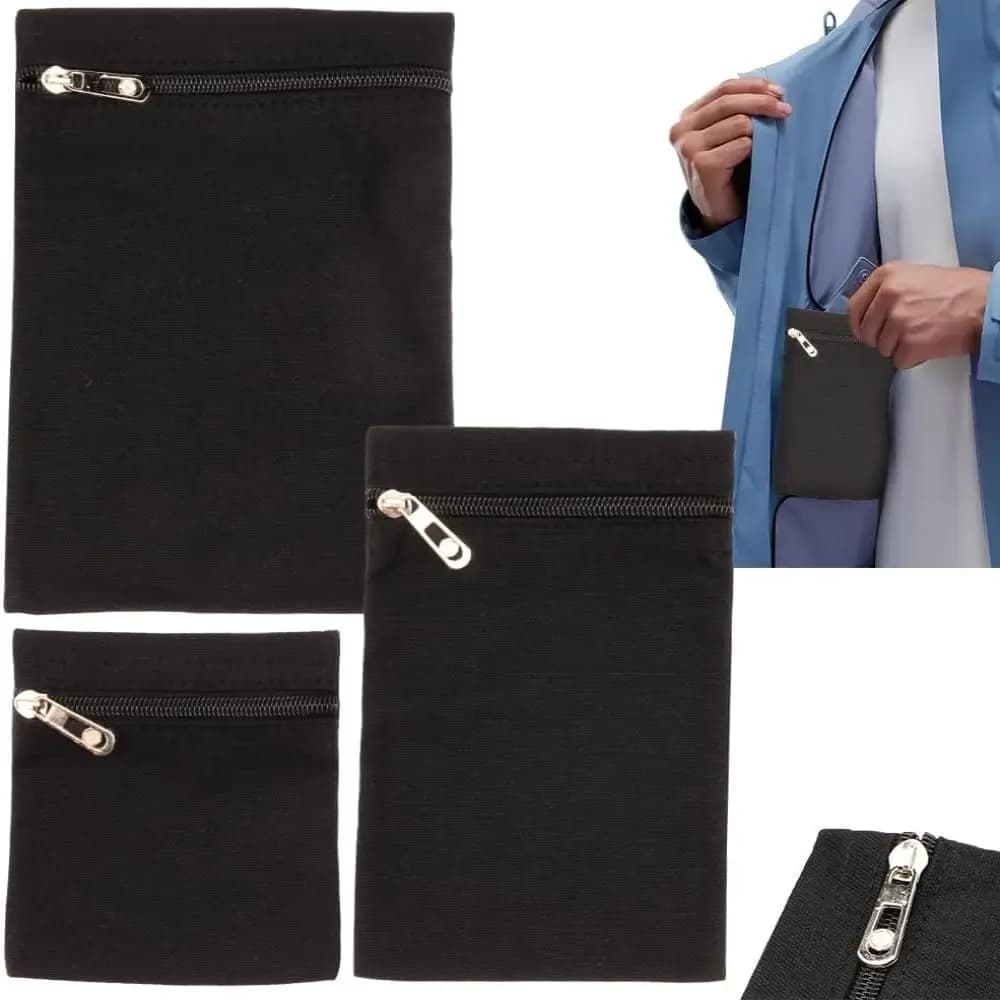 Travel Wallet Pouch Sew-in Side Hidden Pocket with Zipper Inside Security Pocket for Clothing Coat Inside Pockets