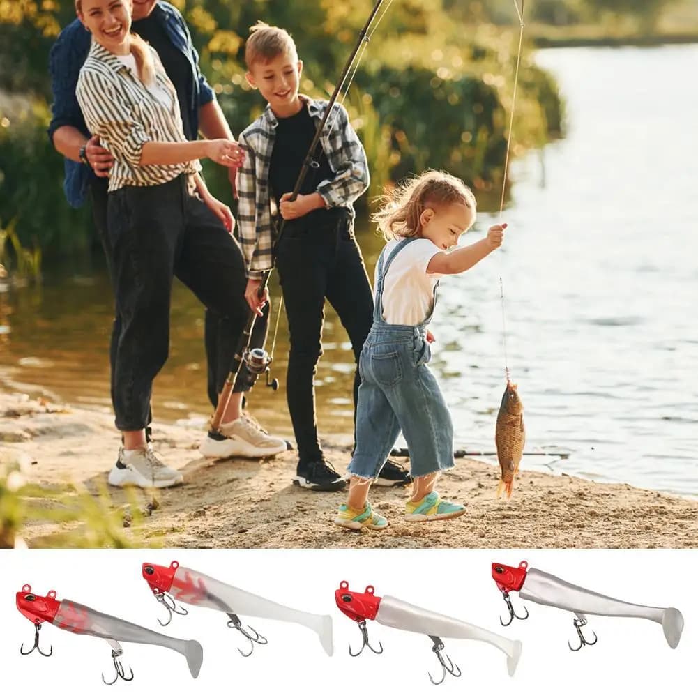 5 esche artificiali morbide a coda a T, a forma di scimitarra, luminose, a forma di verme, per la pesca di spigola e mandarino, attrezzatura da pesca