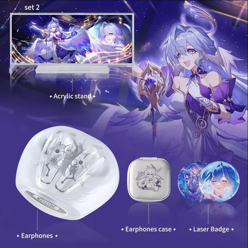 Honkai Star Rail Robin's Auricolari TWS Auricolare Bluetooth Cuffie wireless Auricolari con Robin Sound Badge Supporto acrilico Regalo