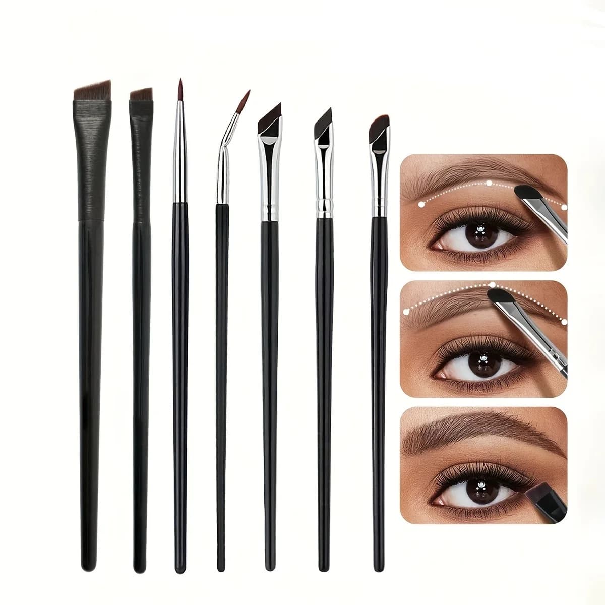 7pcs/set Simple Practical Makeup Brushes Angled Eyeliner Brush Eye Brow Tool Detail Eye Liner Precision Cosmetic Tools