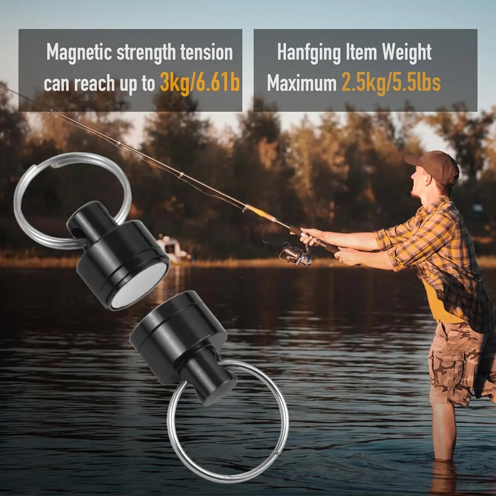 Rilascio netto magnetico per pesca a mosca Supporto per clip magnetica Divaricatore Cordino retrattile Supporto antiscivolo Moschettone a sgancio rapido