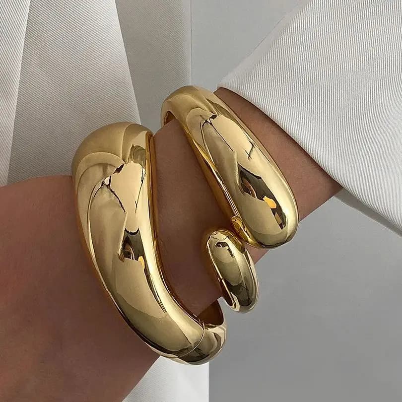 DIEZI New Fashion Heavy Metal Cuff Wide Bangles Punk Smooth Geometric Water Drop Gold Silver Color Bangles Women Men Bracelets