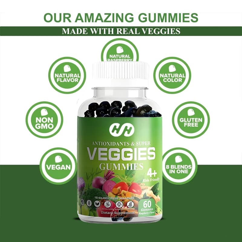 Integratore in Gommose Vegetali Genuini Super Gustosi (60 Gommose), 30 Vitamine Vegetali, Non OGM