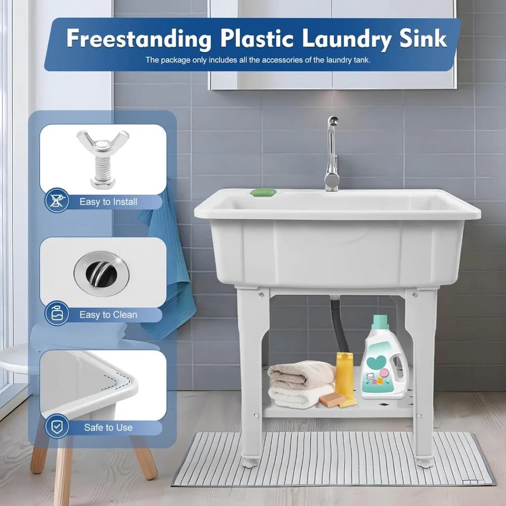 Independent washbasin with Axis for Washing and Rotation 360° ° Faucet, plastic multipurpose sink with capacity of 154 pounds for indoor and outdoor