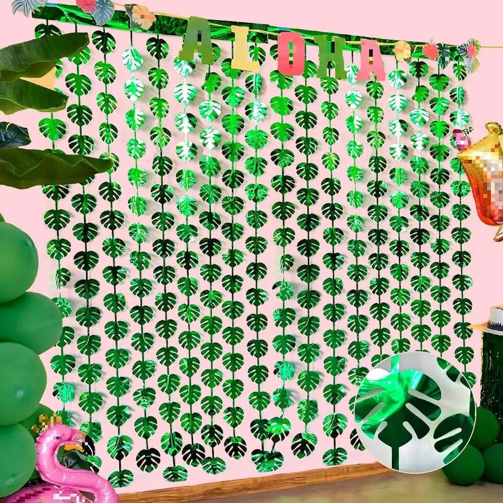 1X2M Artificial Palm Leaf Rain Curtains Tropical Palm Leaves Tinsel Foil Tassel for Hawaiian Jungle Theme Birthday Party Decor