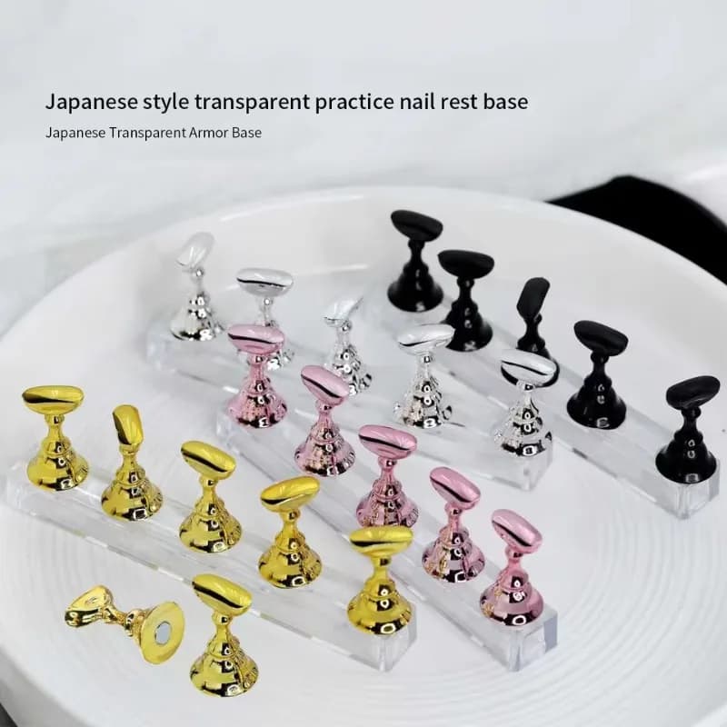 5Pcs Chess Borad Magnetic Nail Tips Practice Display Stand Set Acrylic Rose-Golden Showing Shelf Gel Polish Display Stand Tools