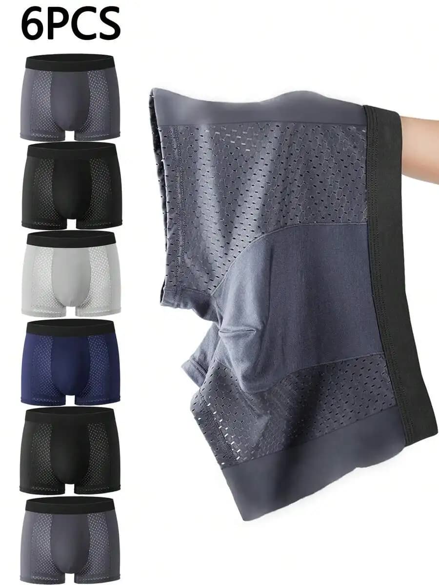 6pcs Mens Breathable Mesh Boxer Briefs Lightweight Cooling Underwear For Daily Wear