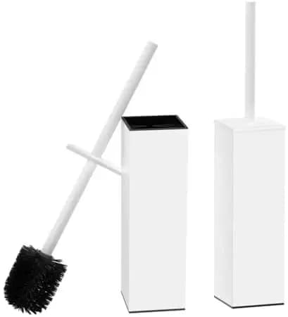 Set spazzola per WC e supporto RUACQ - Acciaio inossidabile 304, resistente agli schizzi, setole durevoli (Bianco)