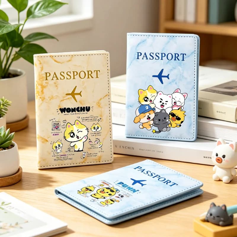 Kpop ENHYPEN Passport Covers Ultra-thin Document Holder Cute Cartoon PU-NI WONCHU Travel Waterproof Passport ID Card Covers Gift