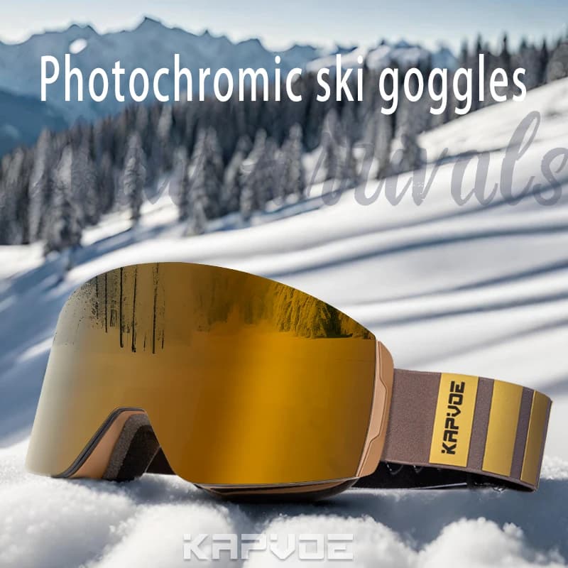 KAPVOE Nuovi occhiali da sci fotocromatici Occhiali da sole Doppio magnete Assorbe strati UV400 Rivestimenti antiappannamento Motoslitta Sci Occhiali da sole