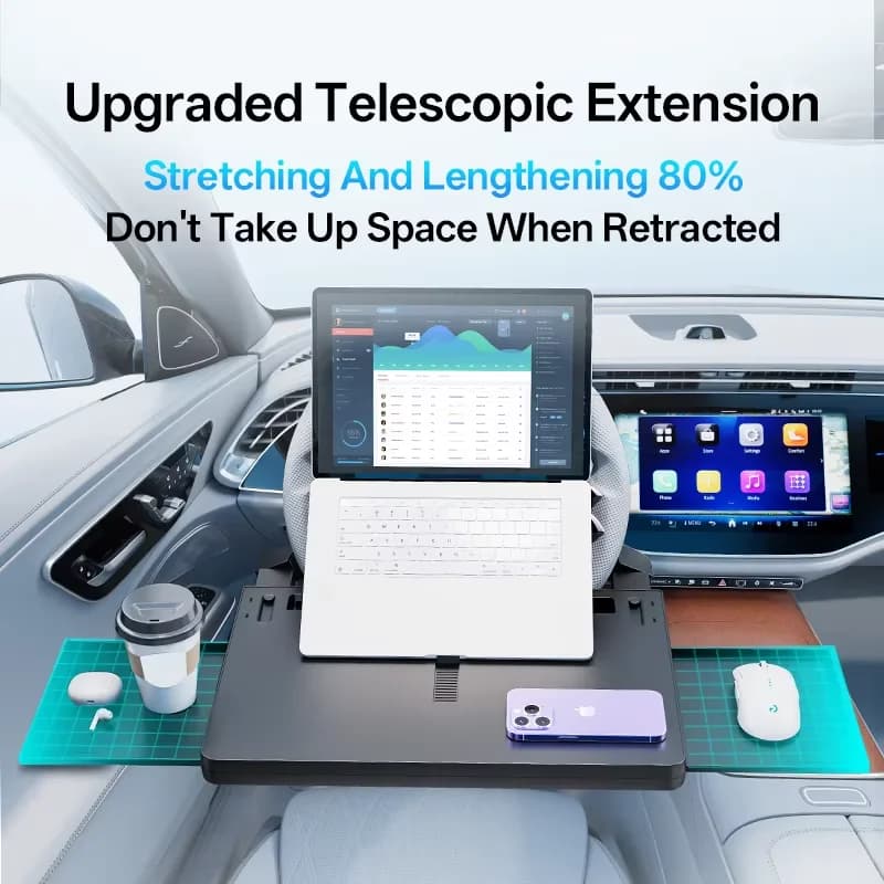 Carbon Fiber Steering Wheel Tray, Laptop Folding Desk, Double Sided Expandable Tray for Food, Suitable for Office and Cars, Compatible with Most Auto