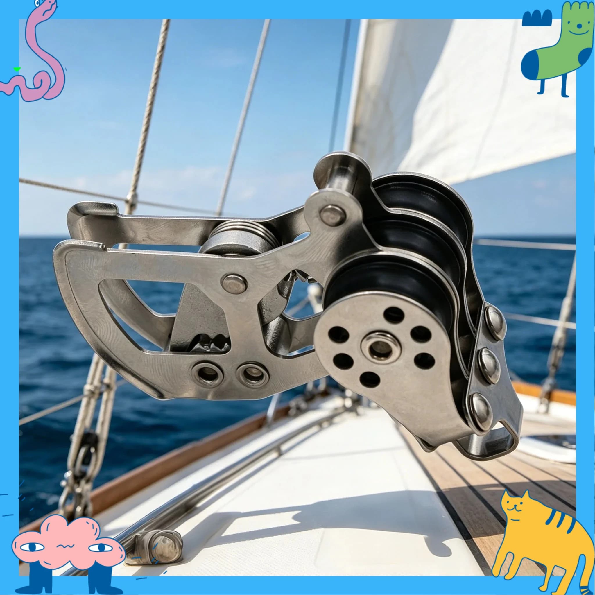 1pc Stainless Steel Nylon Locking Pulley For Outdoor Canopy Sailboat Rope Nylon Sheave Pulley Block Marine Boat Accessories