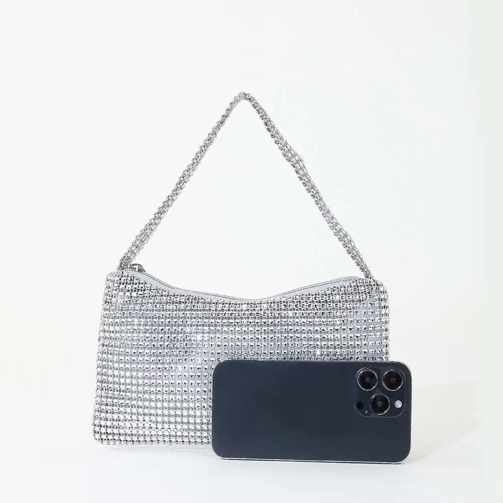 French Shiny Evening Banquet Bag Mini Underarm Bag Glitter Shoulder Bag Small Purse Temperament Rhinestone Hand Bag Wedding