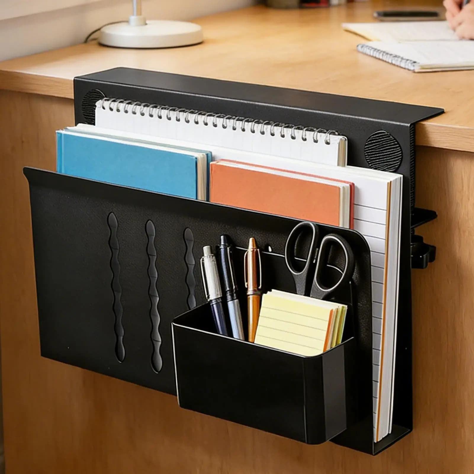 Organizer da scrivania laterale con morsetto, senza foratura, da montare sotto la scrivania per cavi, notebook, laptop, tablet, telefono, documenti, casa