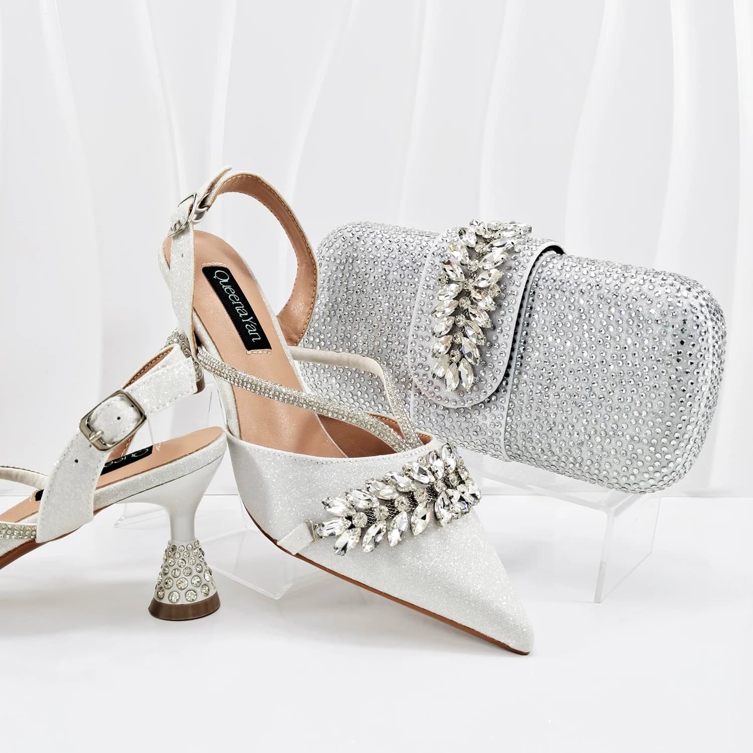 Doershow Set di Scarpe e Borse Italiane in Stile Africano per Feste Serali con Pietre, Borse Italiane Argento Abbinate! HW1-1