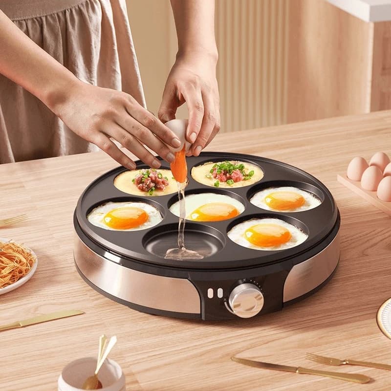 220V Seven Hole Frying Pan Commercial Pancake Household Flat Bottomed Pan Egg Burger Machine Pot