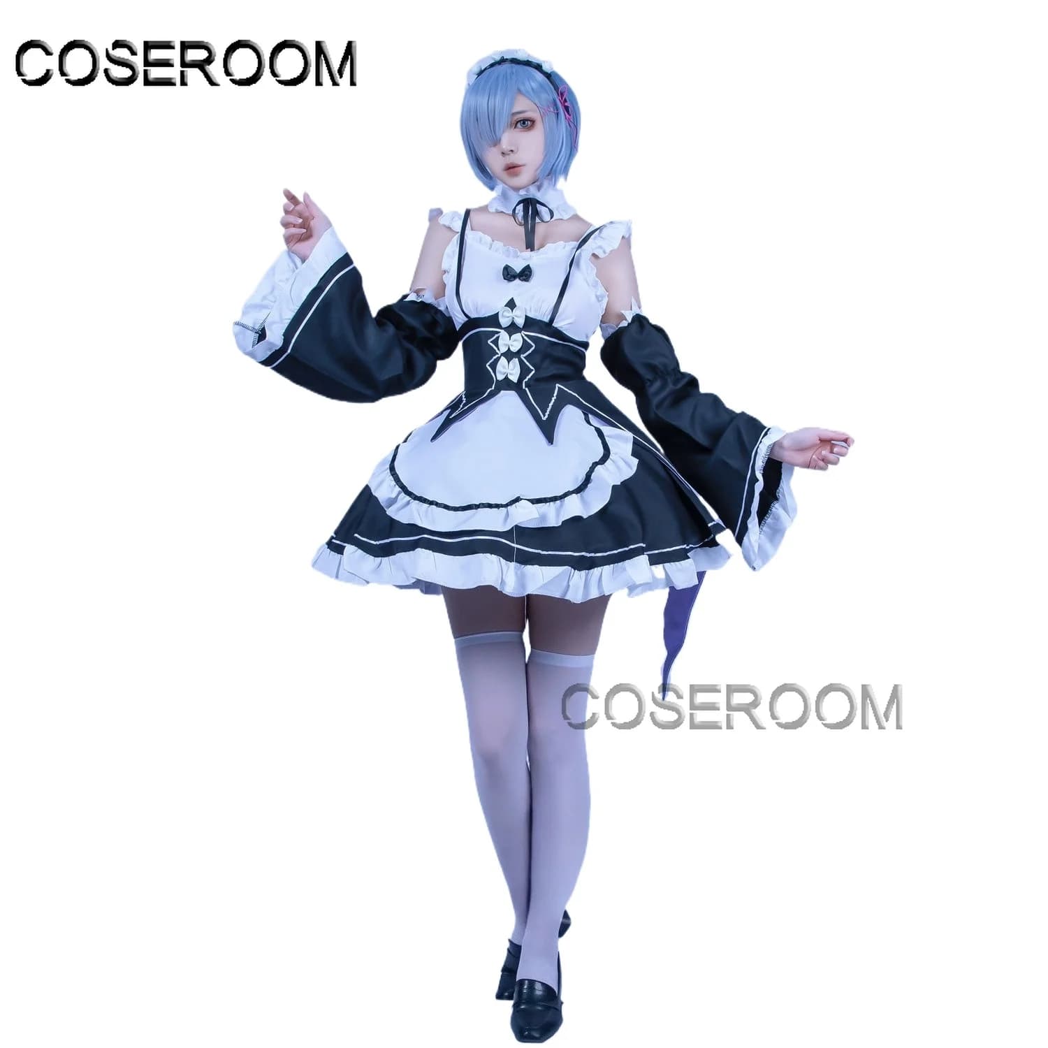 Costume Cosplay Re Zero Kara Hajimeru Isekai Seikatsu, Abito Kawaii di Rem e Ram, Parrucche, Vestito da Cameriera per Halloween e Feste per Donne e Ragazze