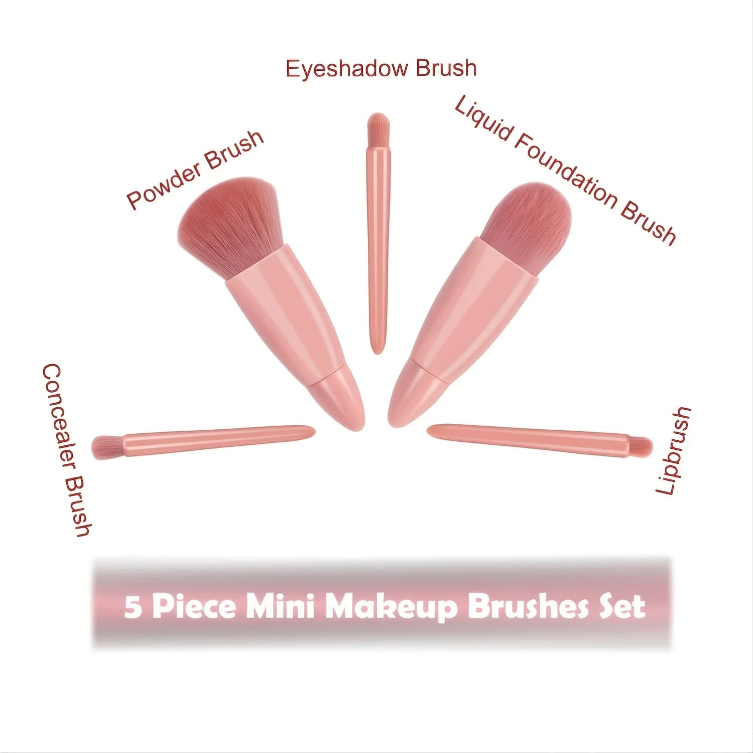 Set di pennelli per trucco da viaggio facile da prendere, kit di pennelli cosmetici mini funzione completa da 5 pezzi (5 pezzi con specchio)