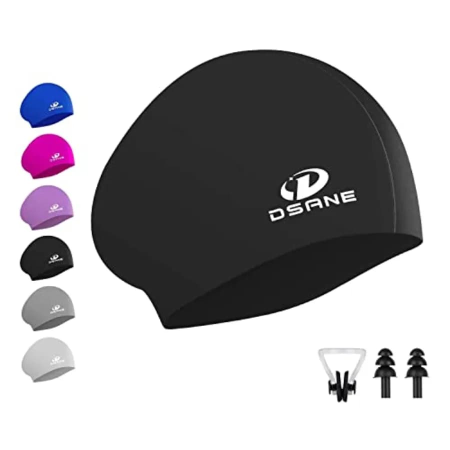 Womens Silicone Swim Cap for Long Hair, 3D Ergonomic Design Silicone Swimming Caps for Women Men Adults Boys Girls with Ear Plu