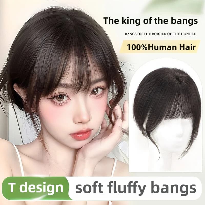 Parrucca con frangia umana Pezzo di ricambio per capelli superiori femminili Frangia finta soffice Copertura per capelli umani Frangia dritta francese per capelli bianchi