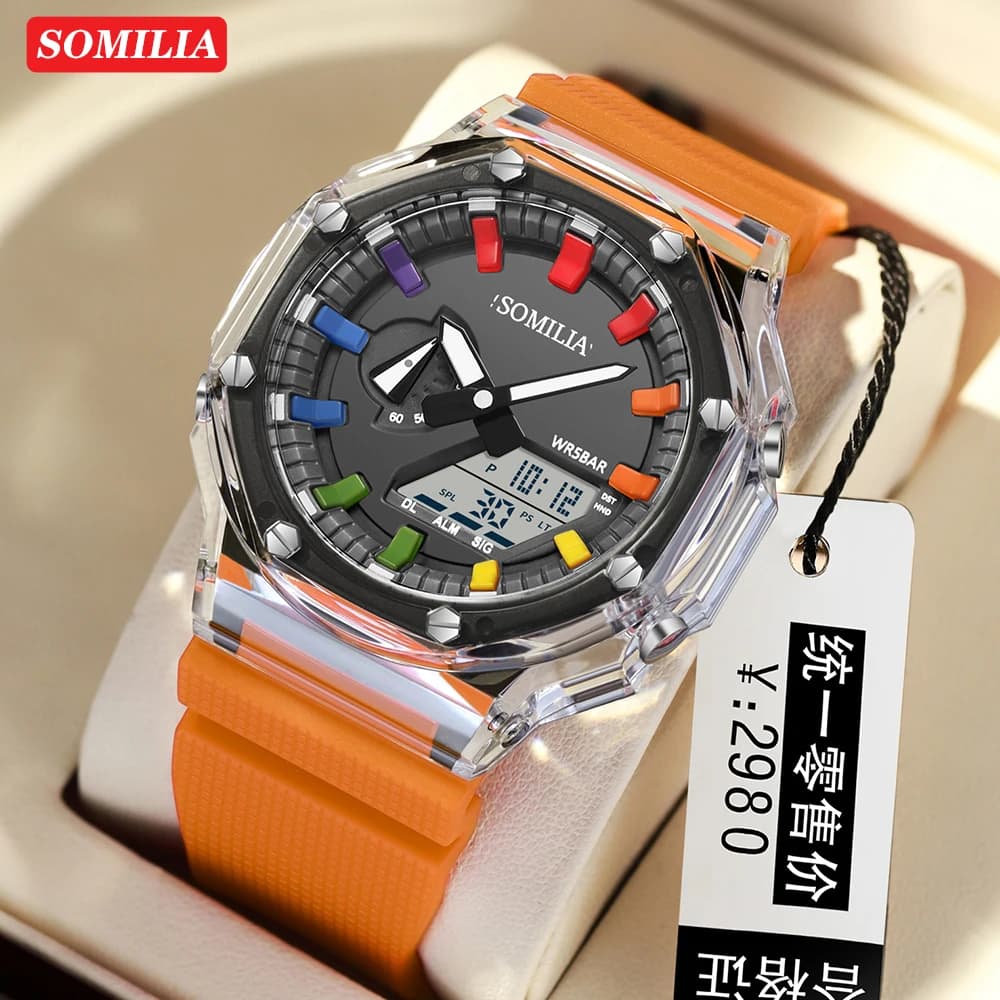 Moda SOMILIA Digitale Led Uomo MilitaryArmy Sport Cronografo Orologio da polso al quarzo Originale 50m Impermeabile Maschio Elettronico S3341