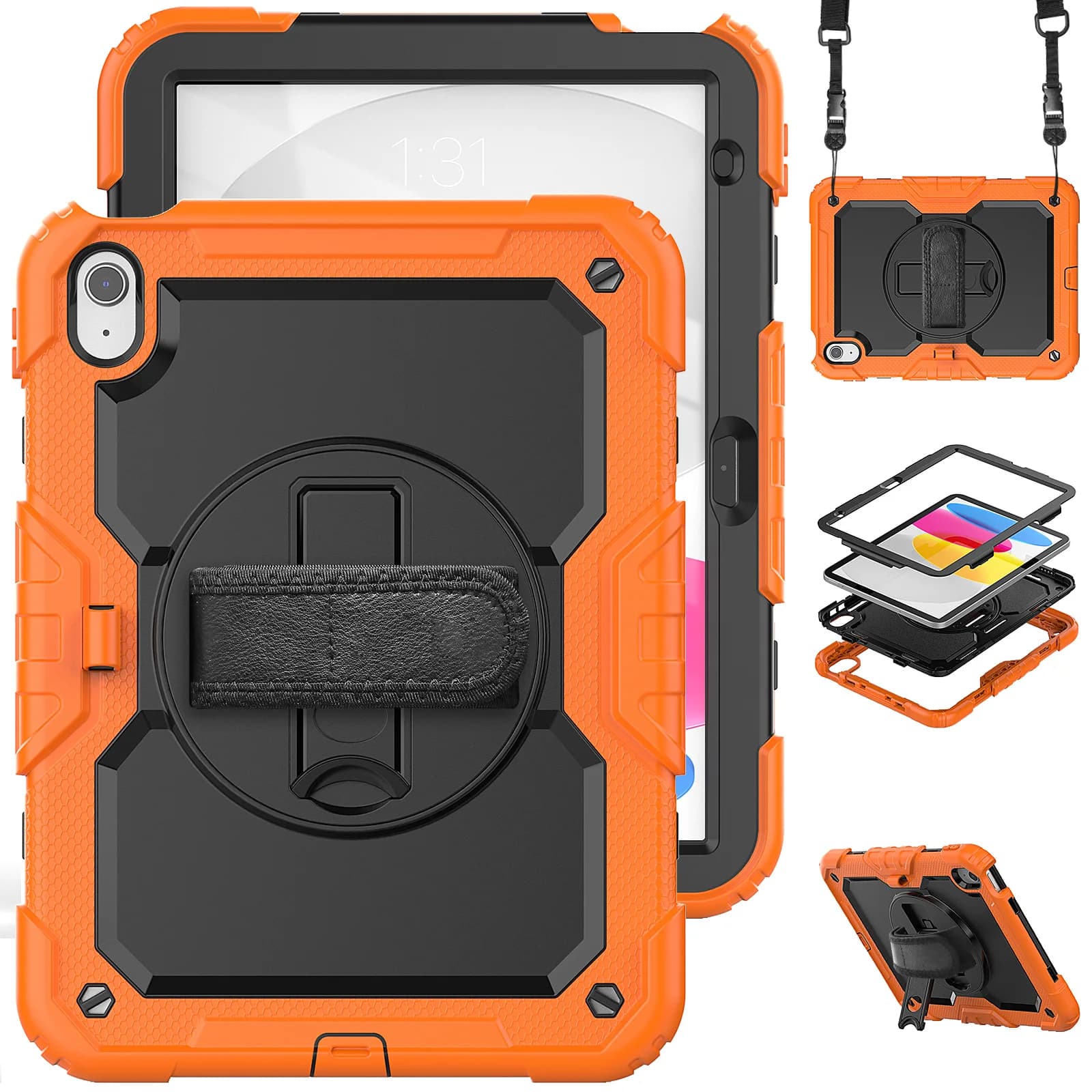 Per iPad custodia di decima generazione da 10.9 pollici, protezione antiurto di grado militare portamatite con copertura in Silicone + tracolla con manico