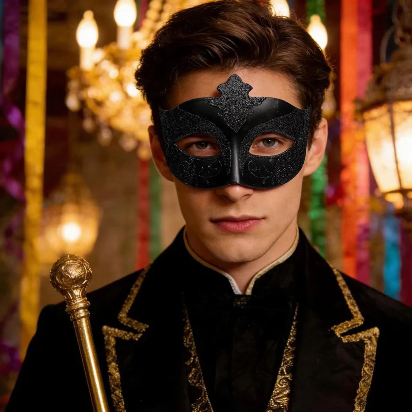 Maschera Veneziana Unisex - Classica Maschera per Occhi Oro/Nera per Uomini e Donne