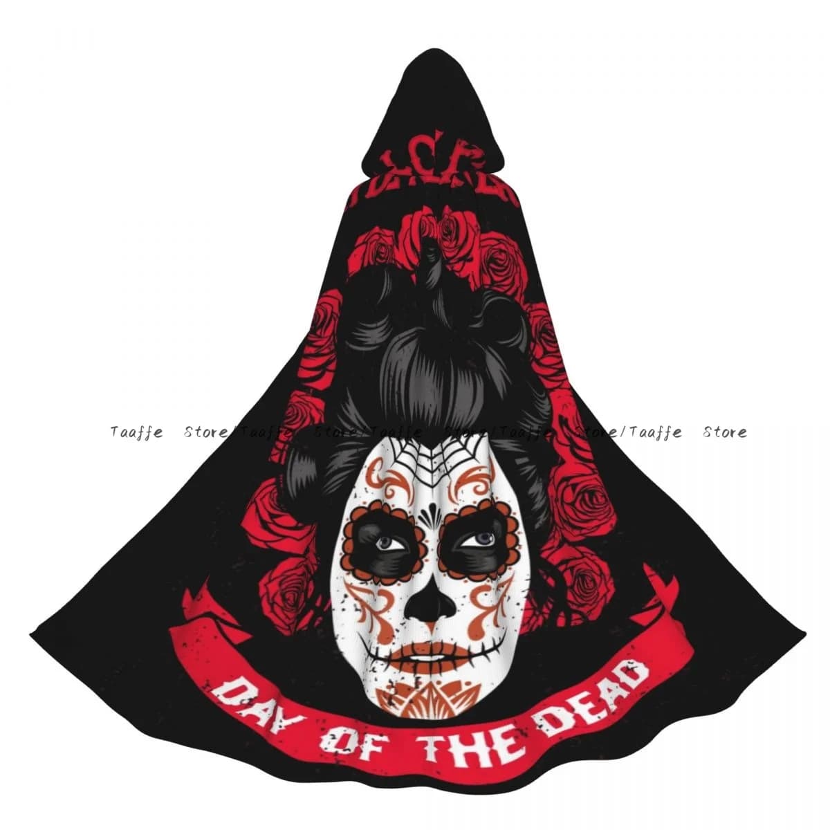 Unisex Halloween Cloak Dia De Los Muertos Sugar Skull Cape Hooded Medieval Costume Witch Wicca Vampire