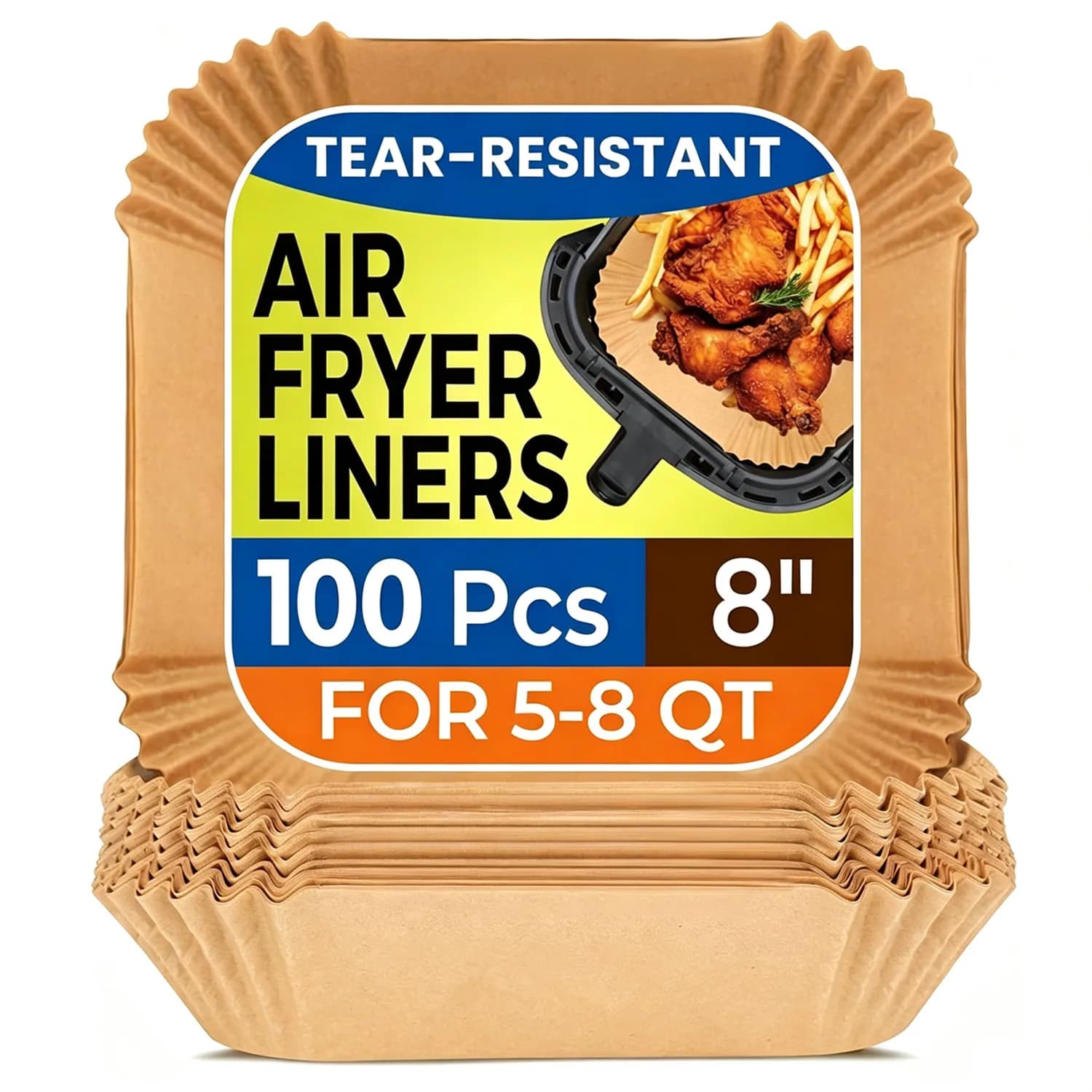 125Pcs 8 Inch Square Air Fryer Liners Disposable Parchment Paper Non-Stick Unbleached Food Waterproof Oilproof Baking Airfryer