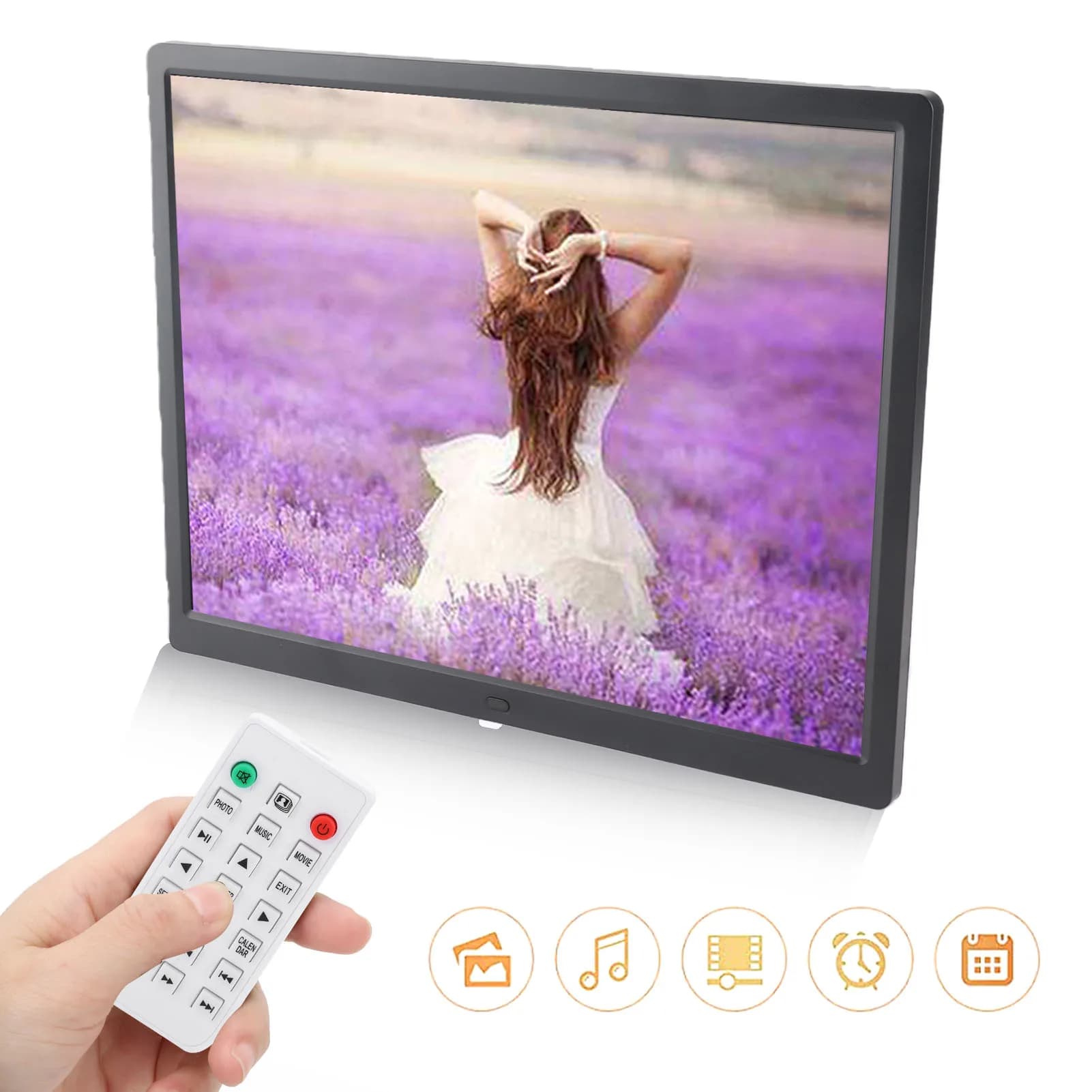 15in HD Digital Photo Frame with Remote Controller 1024x768 Resolution Digital Photo Display Support MP3/MP4/Image Playback